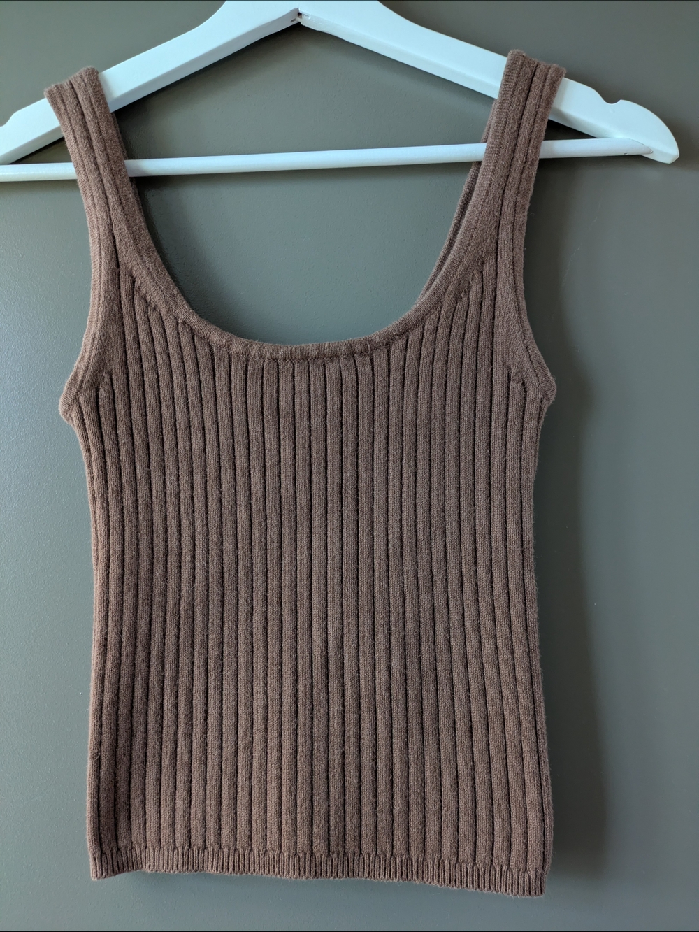 Aritzia Wilfred Brown Merino Wool Blend Scoop Neck Ribbed Tank Top Size XS